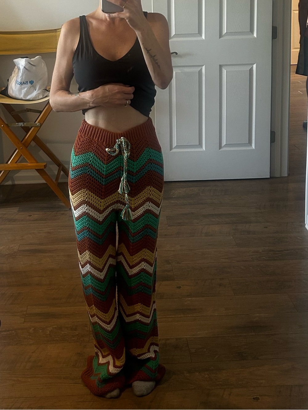 Alanui Kaleidoscope Chevron Knit Pants in Rust Multi
